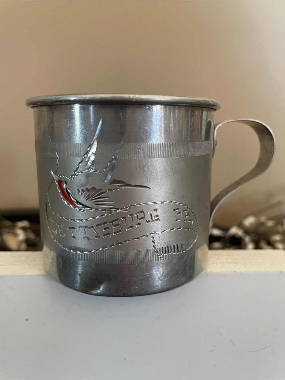Vintage-Style Mini Silver Hand Engraved Tin Cup - Gettysburg, PA Souvenir